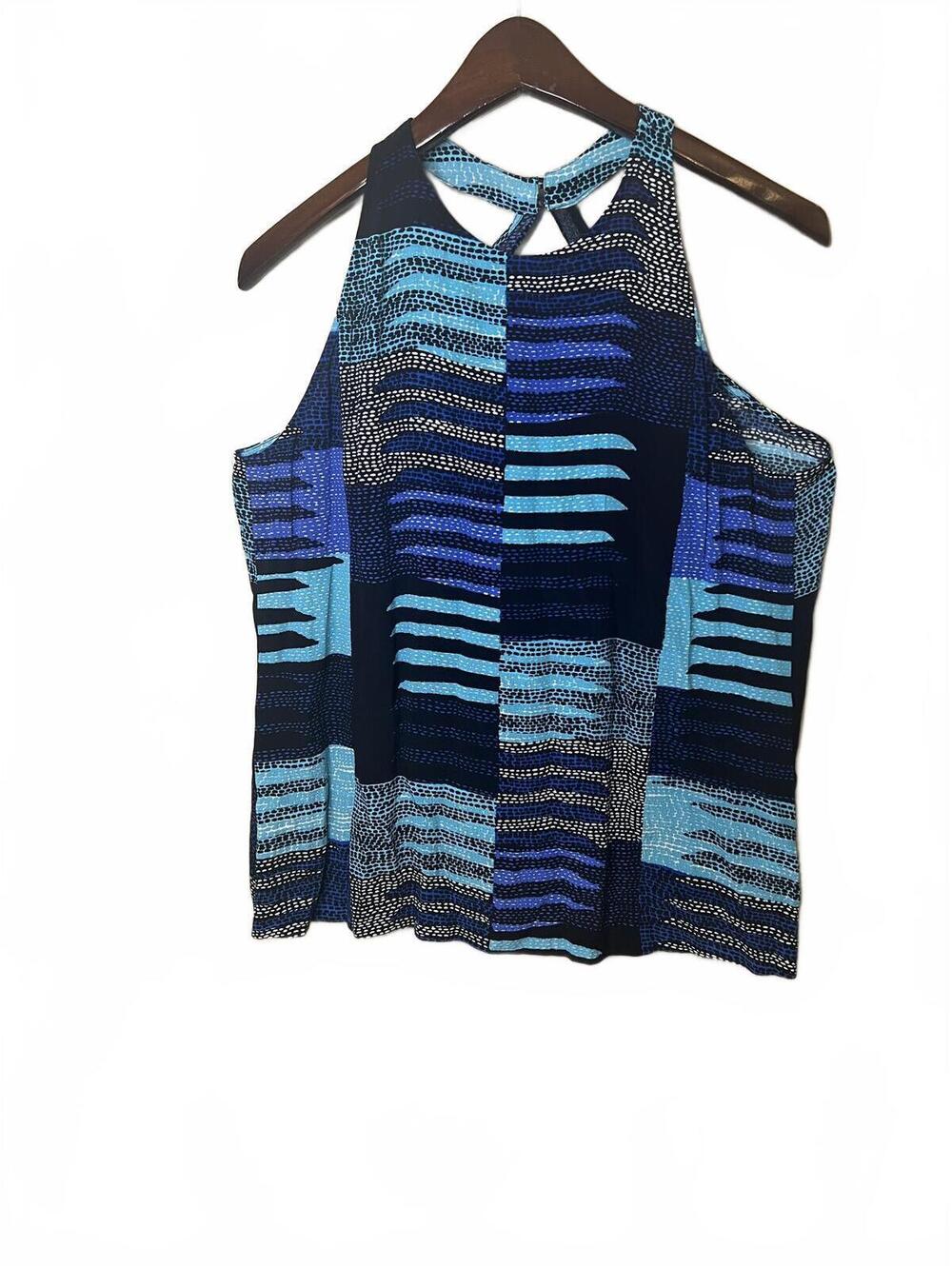 Mara Hoffmann Marimba Blue Geometric Patchwork Halter Blouse Size Small